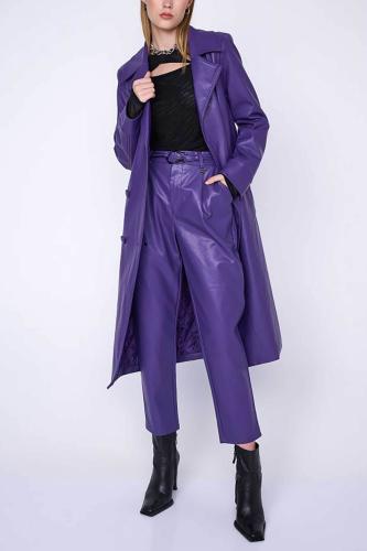 'ALE γυναικείο παντελόνι faux leather μονόχρωμο - 8917380C Μοβ XS